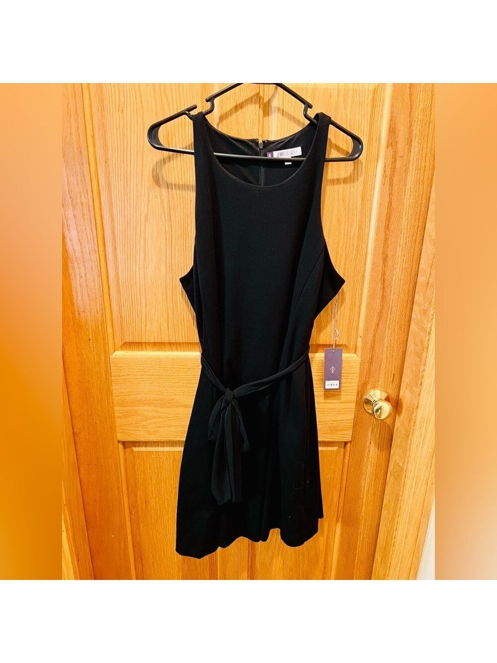 NWT Jennifer Lopez Parisian Chic Sleeveless Dress in Black Zipper Back Tie Waist